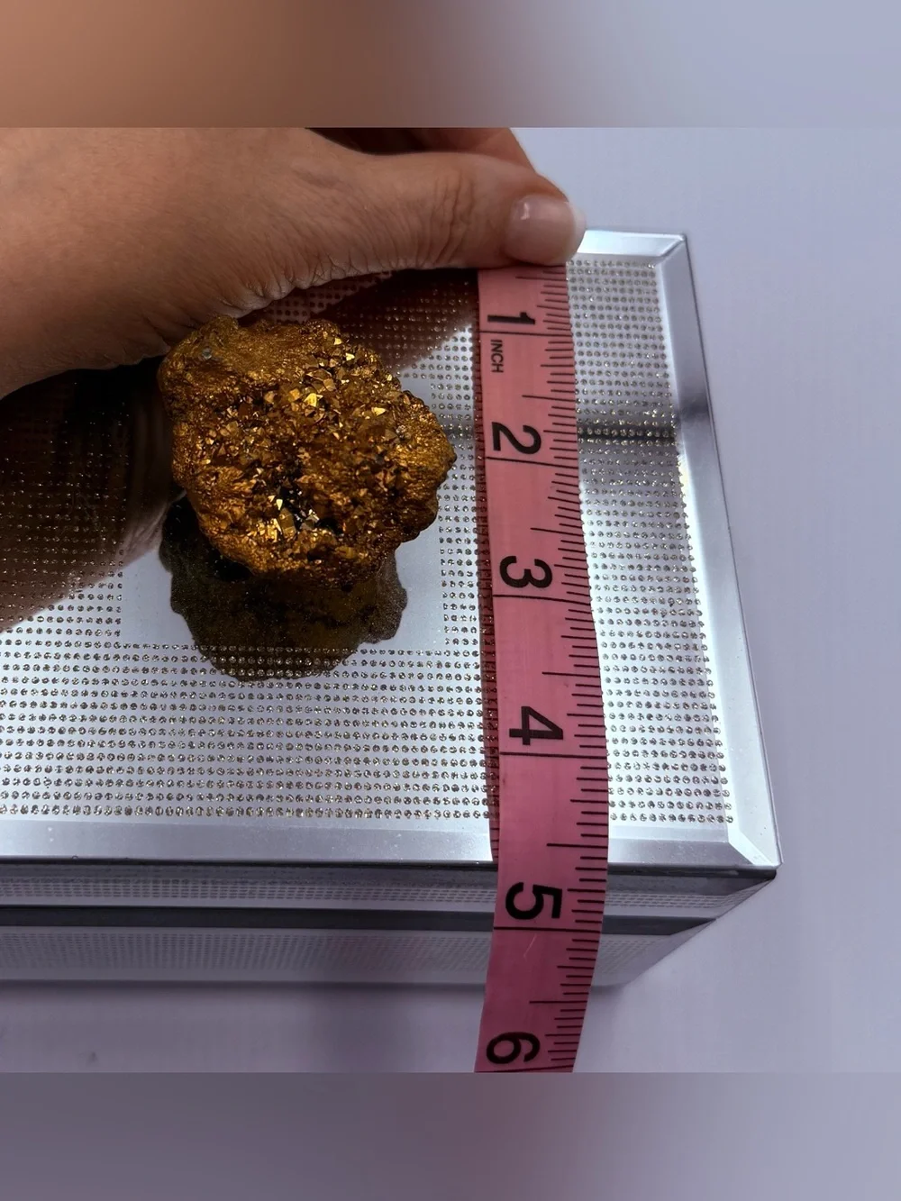 Pier 1 Mirrored Jewelry Box Velvet Lined with Gold Nugget Shaped Finial